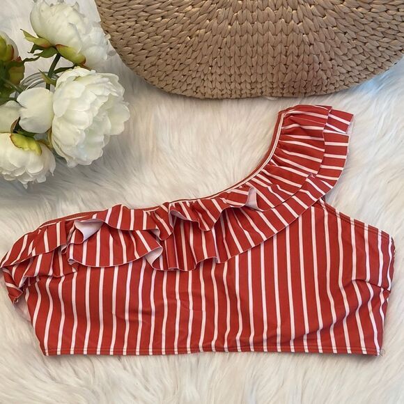 Adisputent Orange and white stripe bikini swimsuit one shoulder top size XXL - Picture 1 of 7